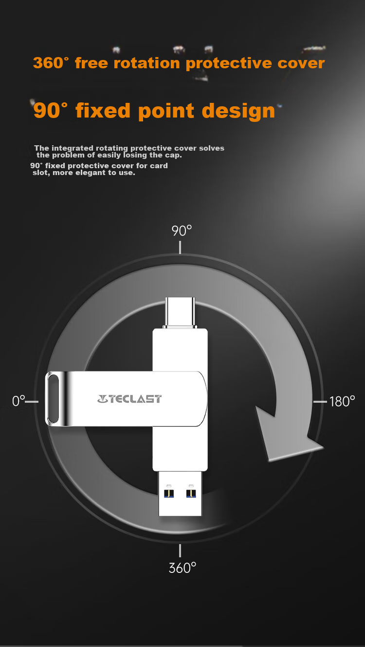 TECLAST 64GB Type-C Dual Interface Flash Drive, USB3.2 High-Speed C Port Large Capacity Universal for Phones And Computers, Office Study Business Metal USB Drive 5