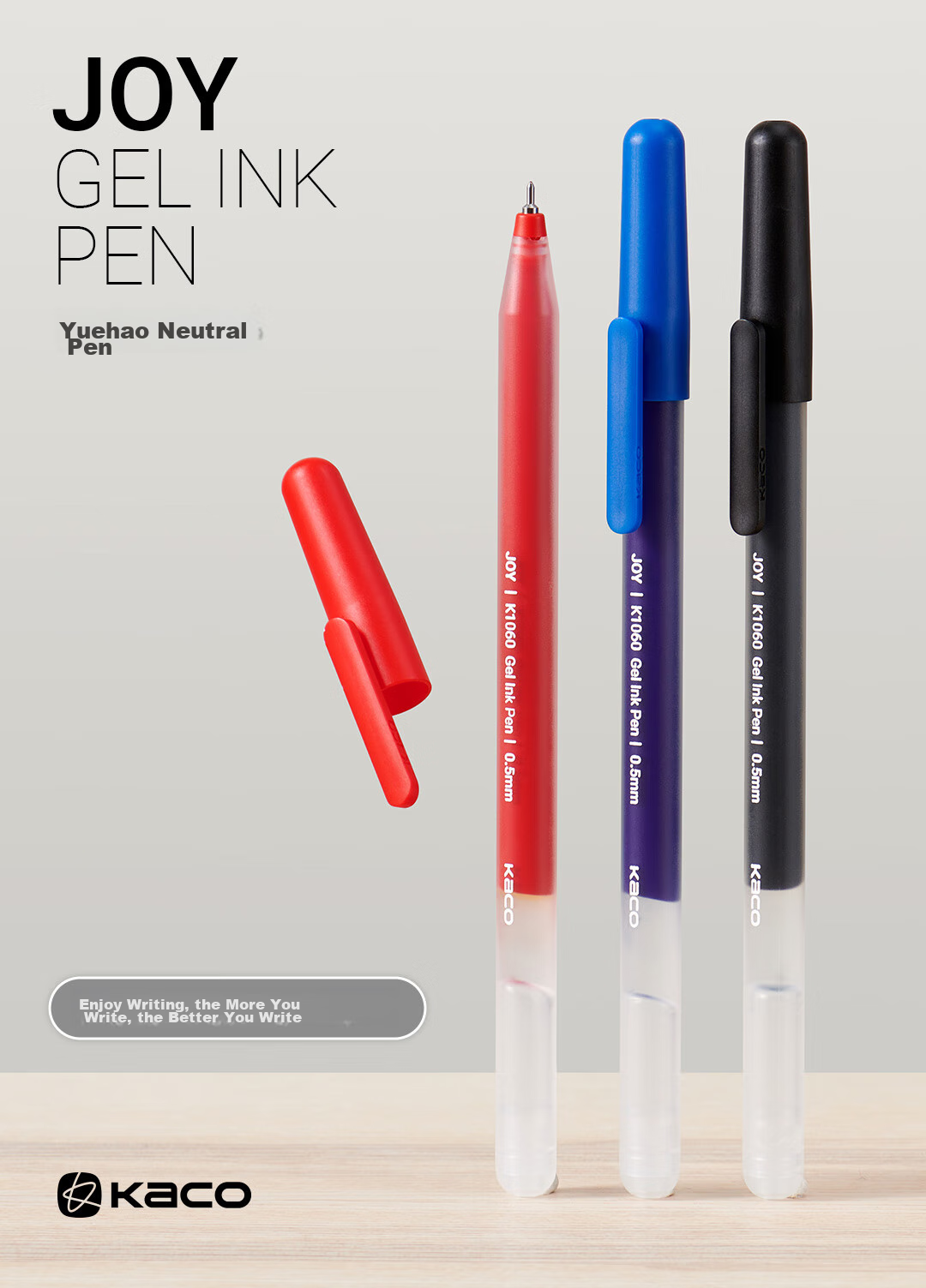 KACO JOY 0.5mm Black Gel Pen 3-Pack Quick-Dry Waterproof Fade-Resistant for Homework Exam Note-Taking 1