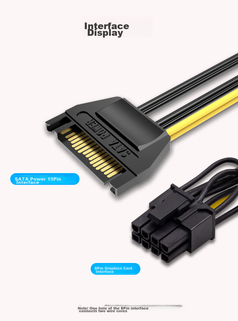 JEYI SATA Power Cable, Graphics Card Power Cord, 15Pin Male to 6Pin Female SATA Adapter Cable for Desktop Computer Case Power Supply Port 5