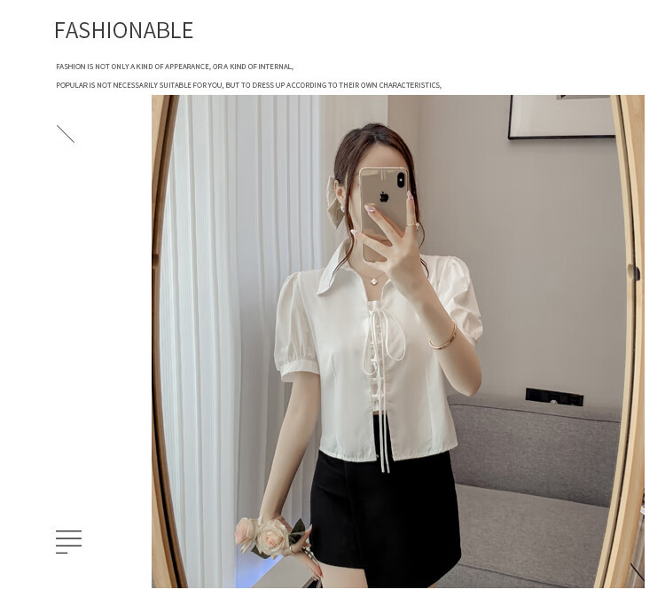 JEANSWEST Women's Summer 2025 Loose Puff Sleeve Short Sleeve Crop Shirt White L 27