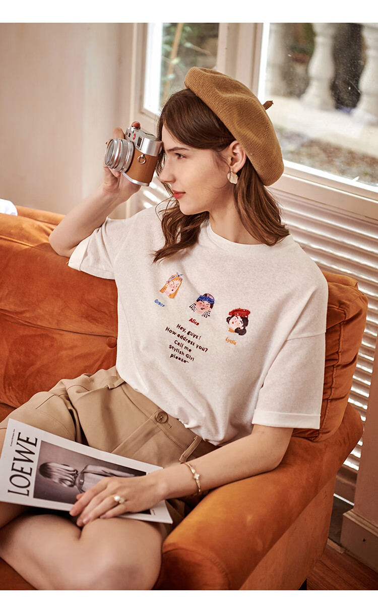 Olrain Women's Short Sleeve T-Shirt Summer Fun Pattern Fashion Simple Top White (New Batch) XL 14