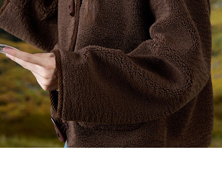 Dme [Black Chocolate Oreo Jacket] Winter Casual Short Faux Shearling Jacket for Women, Dark Brown, M 15