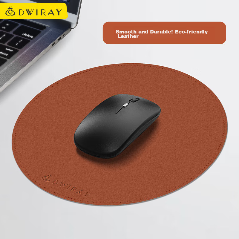 DiyiGongfang Mouse Pad, Small Desk Mat, Laptop Pad, Office Pad, Gaming Mouse Pad, Portable Desktop Mat, Writing Pad, Leather Stitched Round Mat, Diameter 210mm