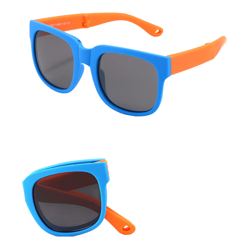 LOVECRAFT Children's Foldable Square Frame - Blue Frame with Orange Legs (Ages 3-7), Portable Sunglasses for Kids, UV Protectio