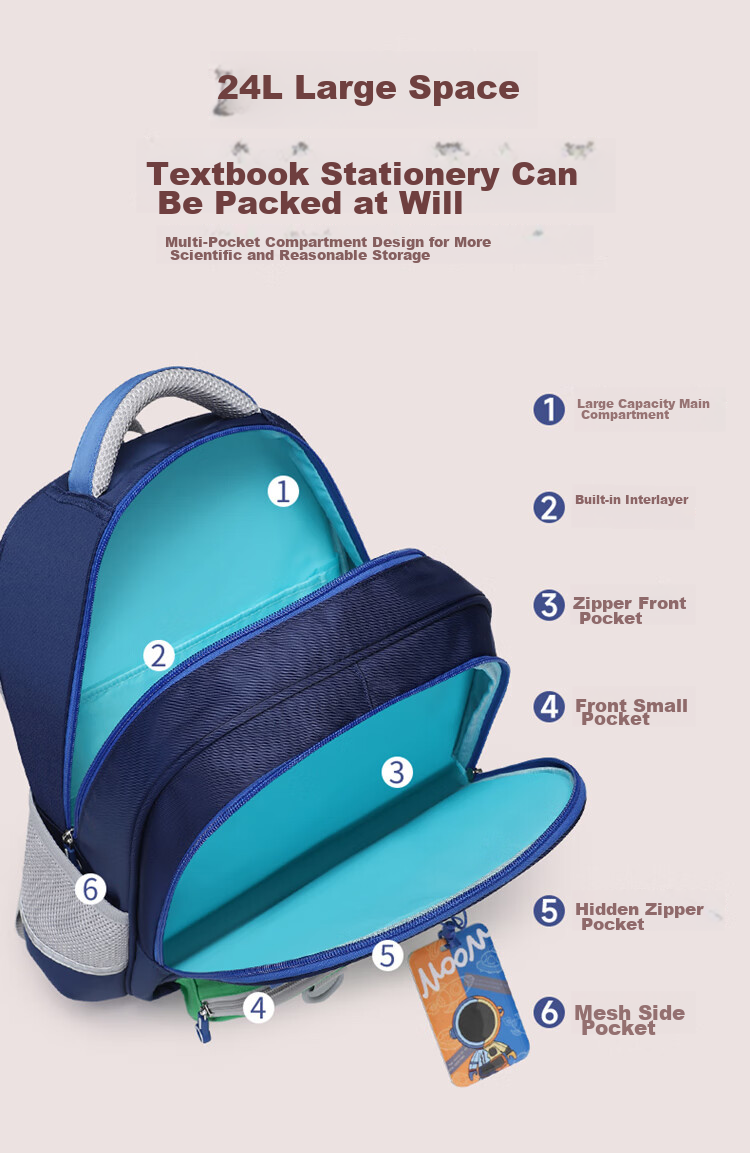YANGGUANGBADIAN Primary School Children's Backpack Spinal Protection Pressure Relief 4-6 Grade Girls Boys Large Light Purple Shoulder Bag 9