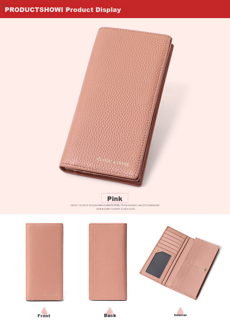 Viney Top-Grain Leather Wallet for Women, Long Style, Large Capacity, Mom's Clutch Bag, Simple Luxury Student Coin Purse, Leather Wallet, Money Clip 7