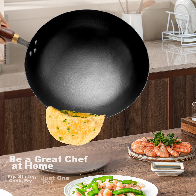 Jitiechui Iron Wok, Stir-Fry Pan, Non-Stick Pan, Hand-Forged, No Coating, Traditional Cast Iron Pan, Suitable for Gas Stove, 32cm