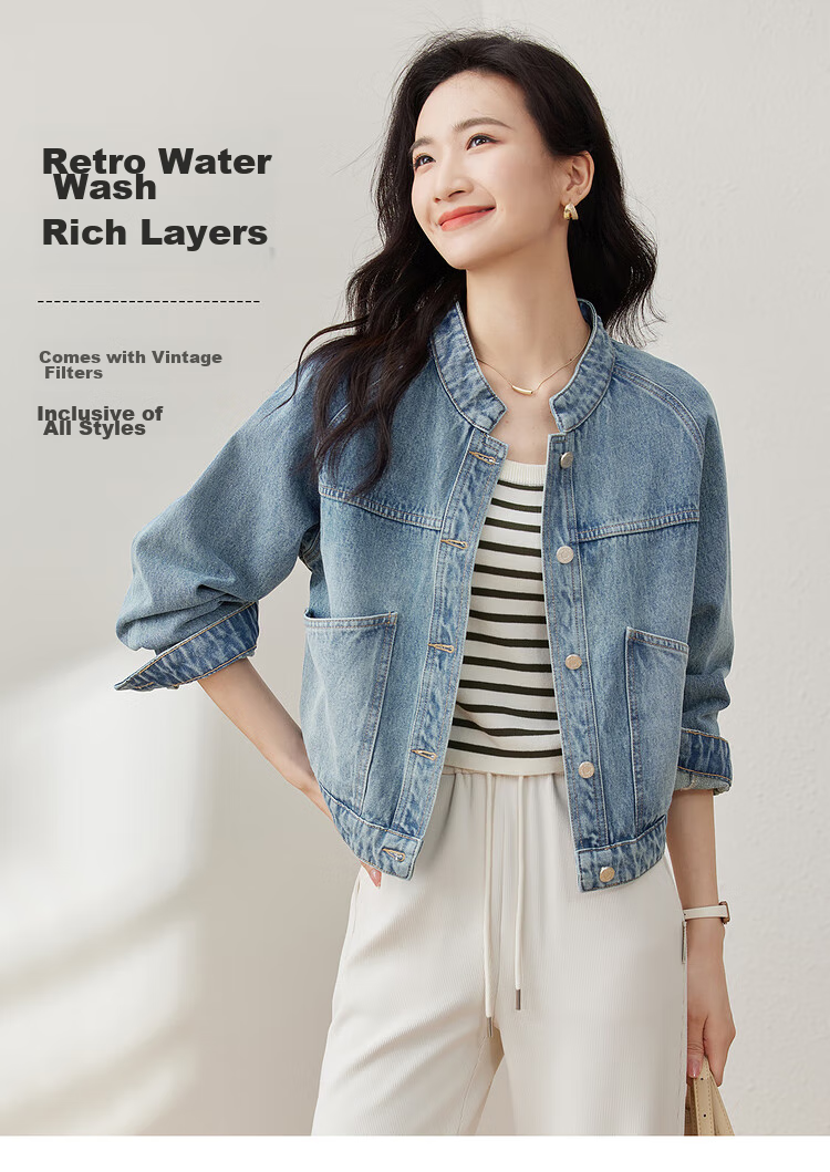 Sentubila Spring And Autumn Pure Cotton Denim Jacket, Short High-End Women's Clothing, Elegant Casual Versatile Top, Denim Blue, XL 12