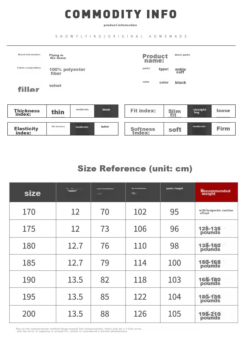 SNOWFLYING Men's Goose Down Pants, Thickened Winter Warm Patch, Straight-Leg Windproof Outdoor Casual Trousers, Size 175 9