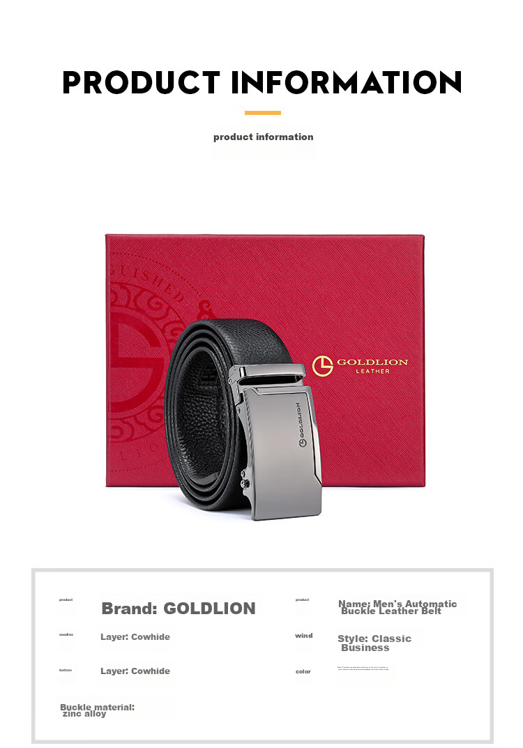 Goldlion Men's Leather Belt, Fashionable Cowhide Waistband Gift Box, Business Style Automatic Buckle Trouser Belt, Birthday Gift for Gifting 14
