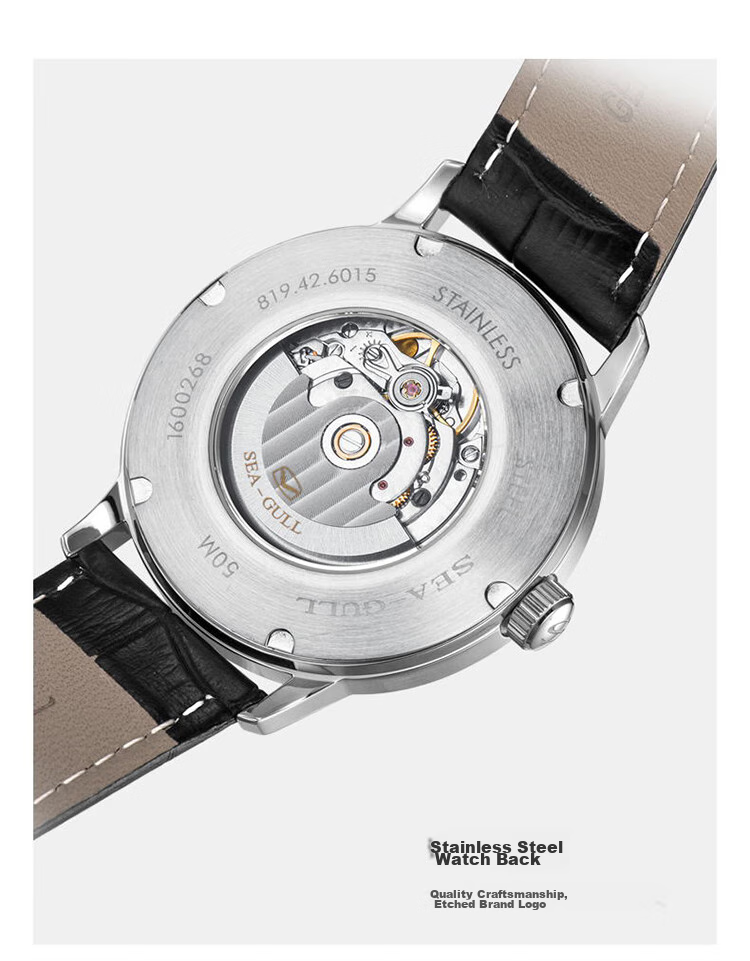 SEAGULL Men's Automatic Mechanical Watch, Bauhaus Date Display Men's Watch, Birthday Gift for Men, Model 6091 26