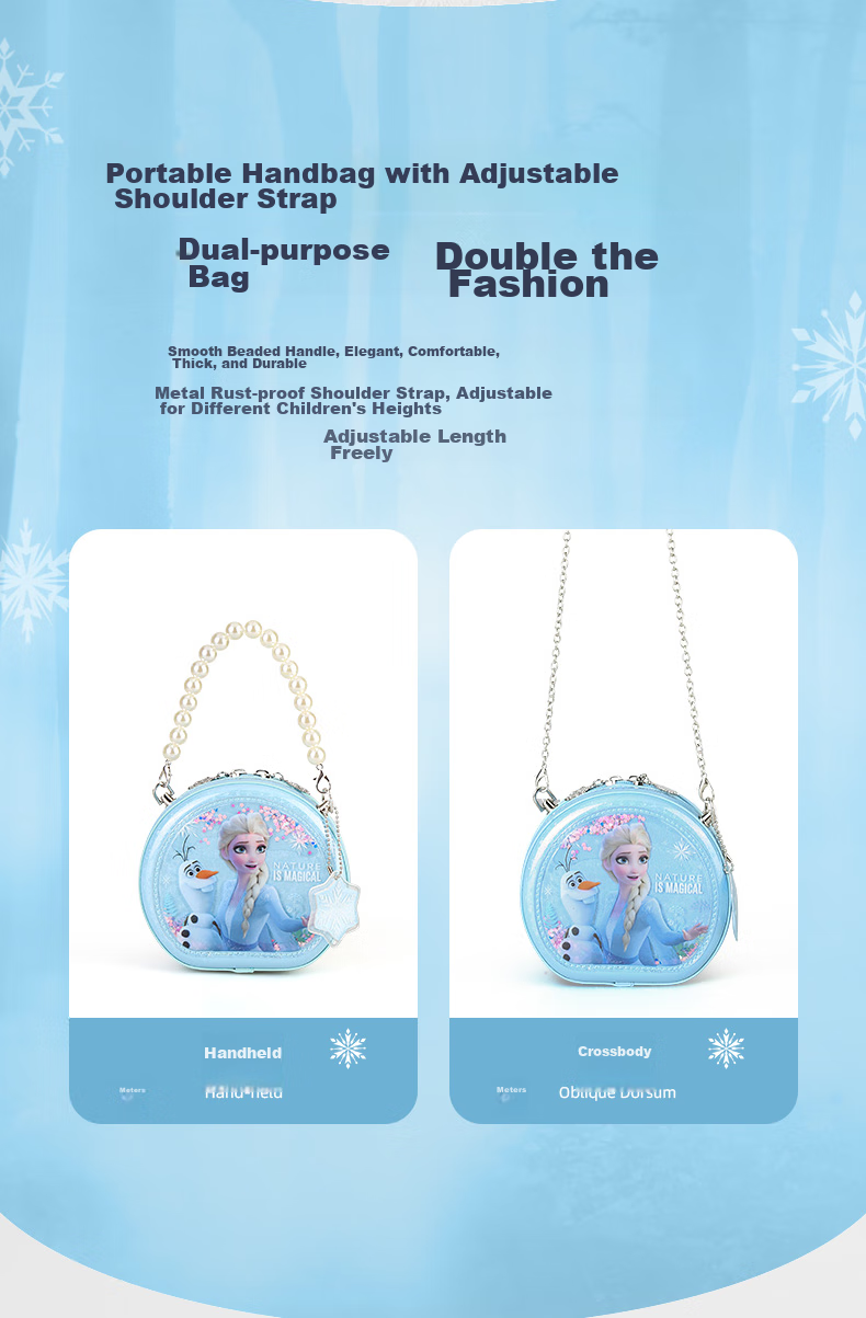 Disney Children's Handbag, Girls' Crossbody Shoulder Bag, Cute And Fashionable Frozen Elsa Princess Style, Sandbag Tote Bag, Blue, Children's Day And Birthday Gift 5