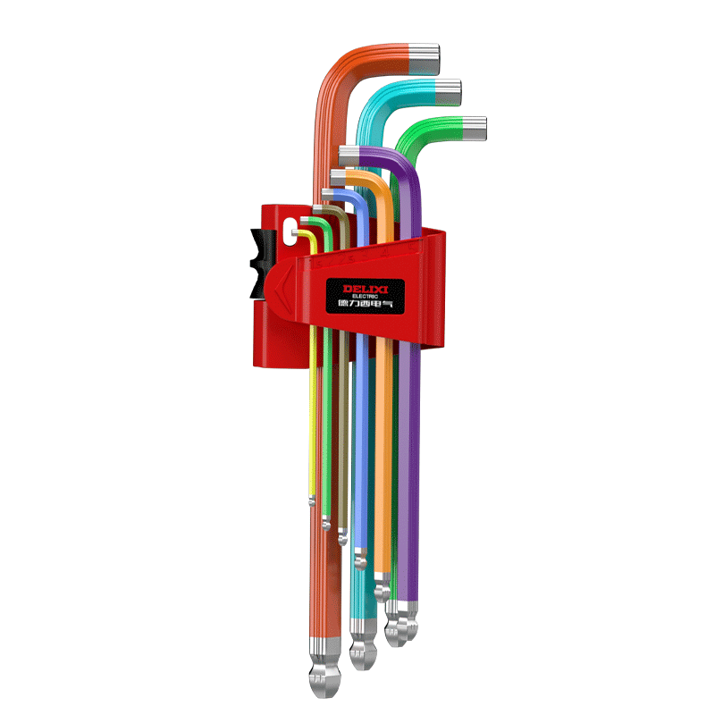 Delixi Electric Hex Key Wrench Set Hardware Repair Tools Hexagonal Screwdriver (Striped Extra Long 9-Piece Set)