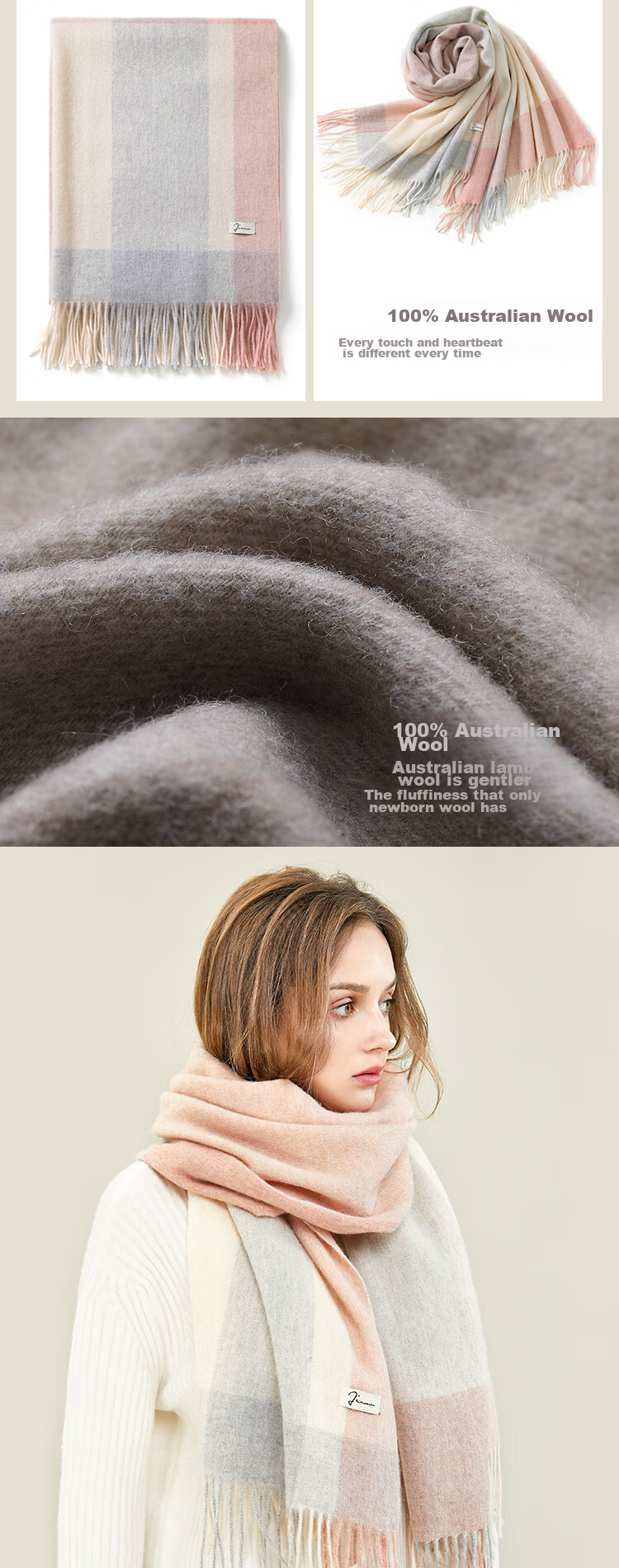 JIUMU Pure Wool Scarf for Women, Autumn And Winter Neck Warmer, Ladies' Warm Shawl, Gift for Women on National Day Or Birthday, Gift Box Packaging 14