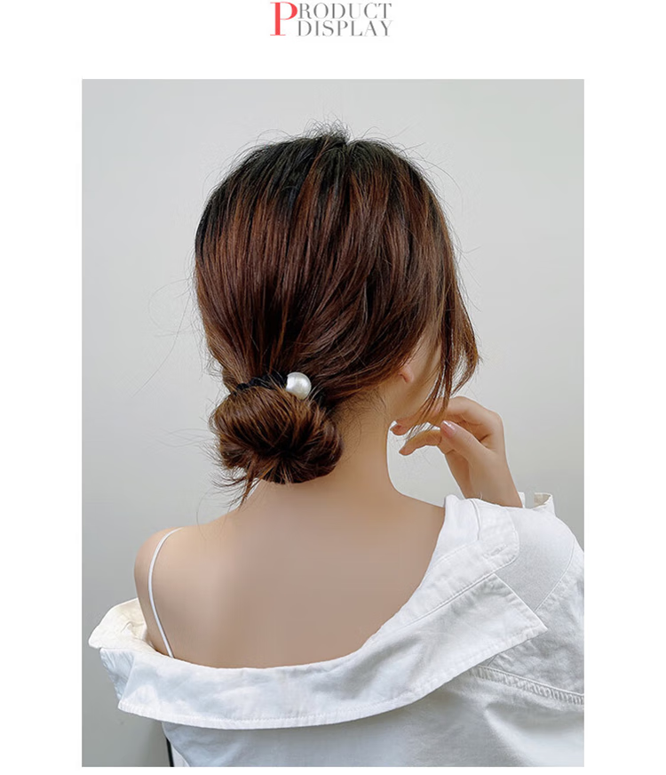 Yefili Two-Piece Premium Round Bead Small Intestine Hair Tie Elastic Ponytail Holder Hair Accessory 12