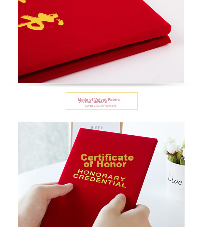 Deli Single 16K Velvet Honor Certificate with Inner Pages, Suitable for Annual Meetings And Ceremonies, Red 7579 3