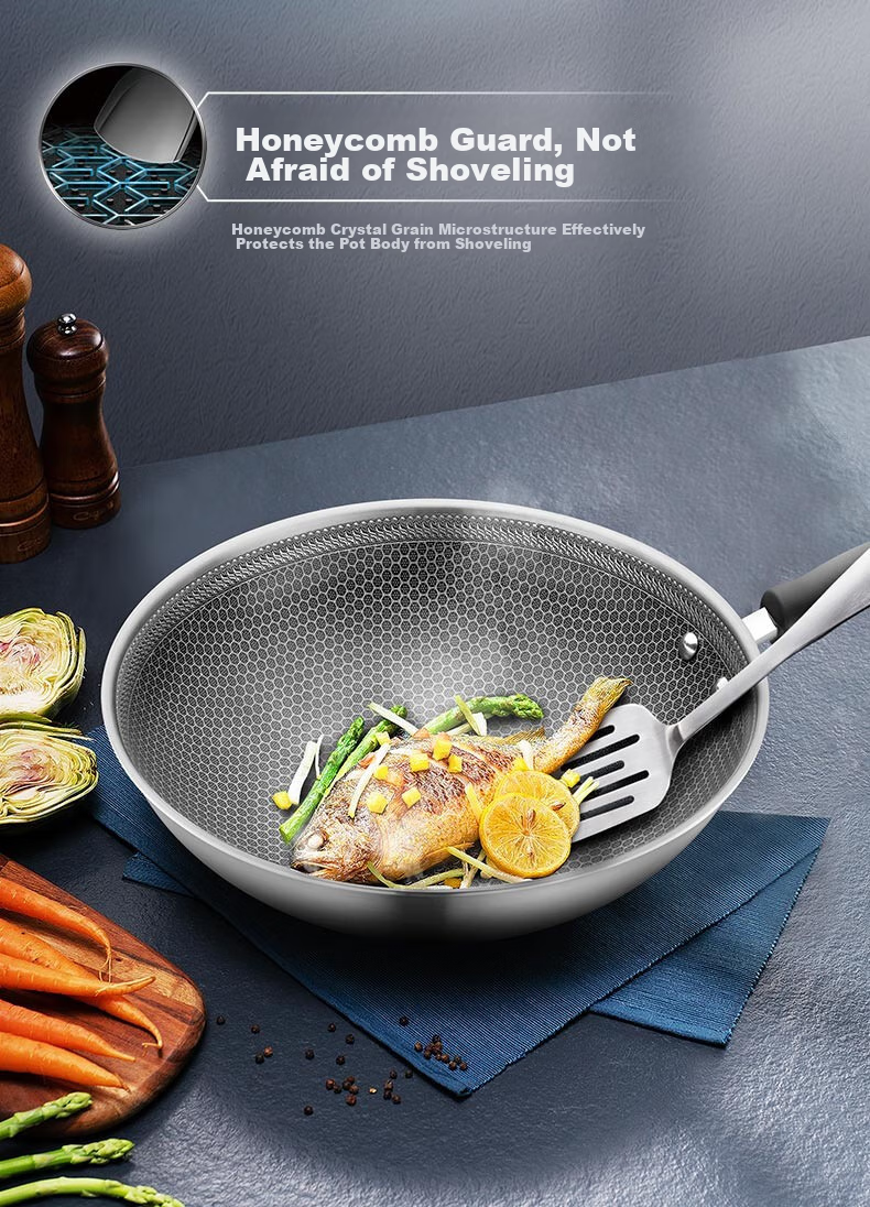 SUPOR Stainless Steel Wok Compatible with Induction And Gas Stoves, Crystal Diamond Honeycomb Frying Pan for Home Use CC30JA9 3
