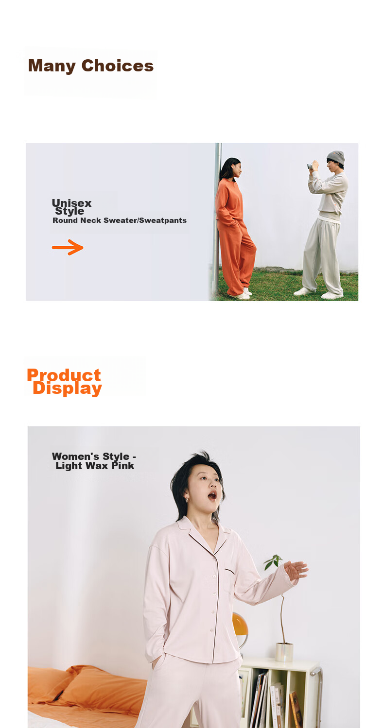 NEIWAI Orange Label [Good Lying Series] Couples' Pajama Cotton Sleepwear Set for Men And Women, Non-Pilling Breathable Loungewear 8