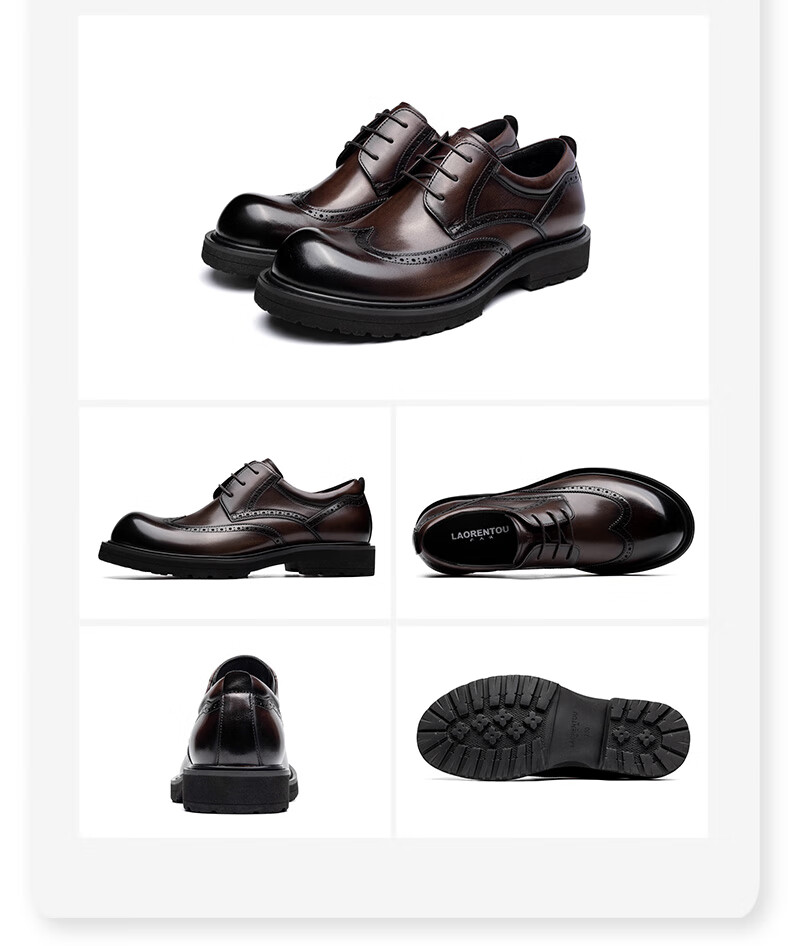 LAORENTOU Men's Leather Shoes, Business Casual Brogue Style Formal Shoes, High-Quality Brogue Brand Dress Shoes, LA11366, Black, Size 38 12