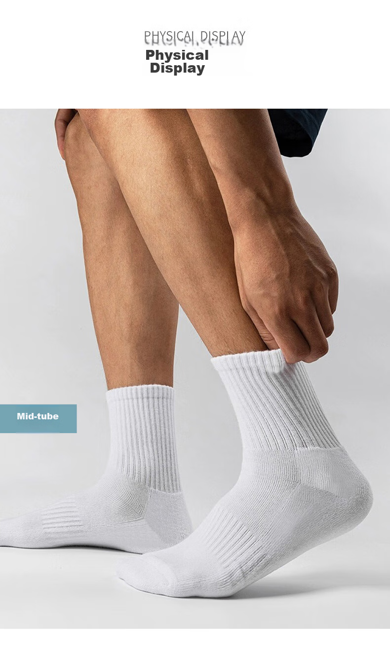 VICTORIATOURIST 4-Pair Set of Basketball Socks, Spring And Summer Sports Socks for Men, Breathable Shock-Absorbing White Socks, Durable Running Training Mid-Calf Cotton Socks 13
