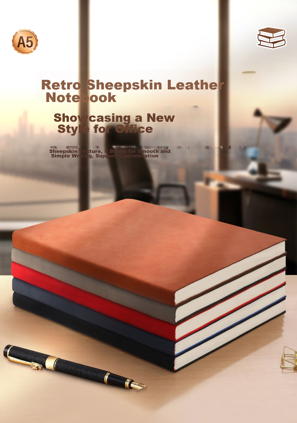 Jiaranheng [5-Pack] Business Notebooks A4 Lambskin Cover Large Notebooks Customizable Journal Diary Office Work Log Stationery Meeting Minutes Book 1