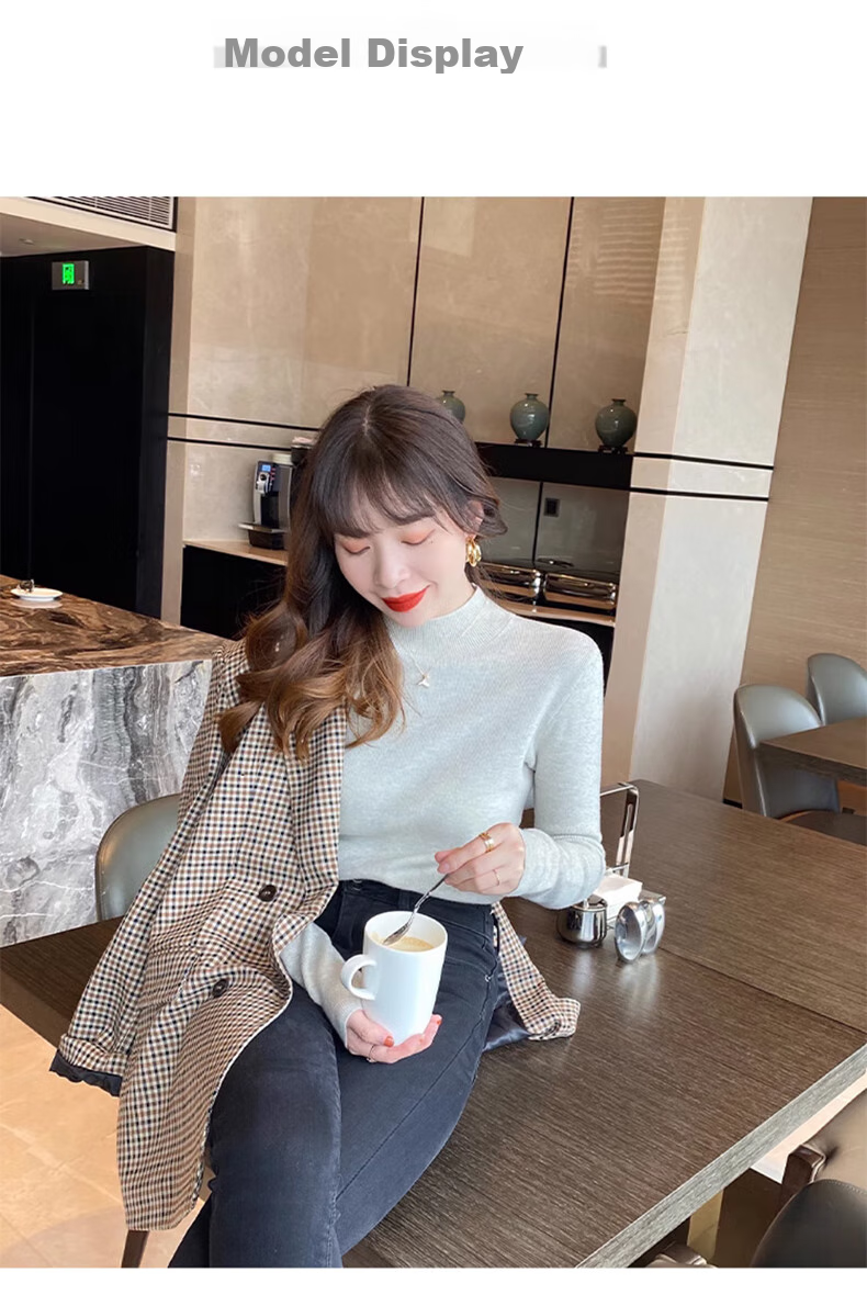XUEXIMAN Semi-Turtleneck Base Layer for Women, Autumn And Winter Solid Color High-End Base Shirt, Versatile Slimming Knitted Sweater Suitable for Outer Wear 13