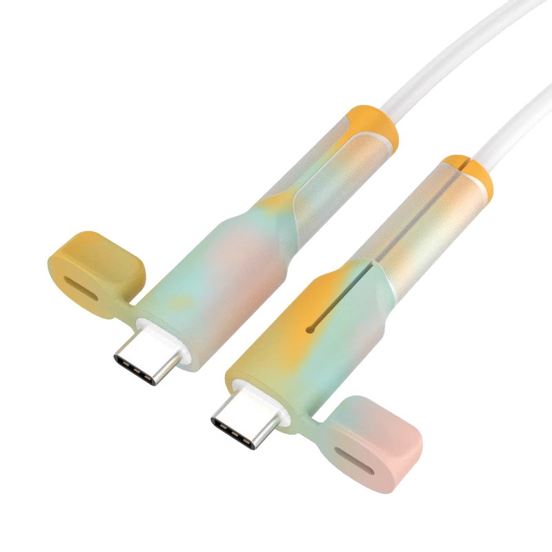 Dipuer Apple Data Cable Protector, Double-Ended Type-C Silicone Anti-Breakage Wire Protector, Cable Wrap, Clip Connector Protector, Colorful