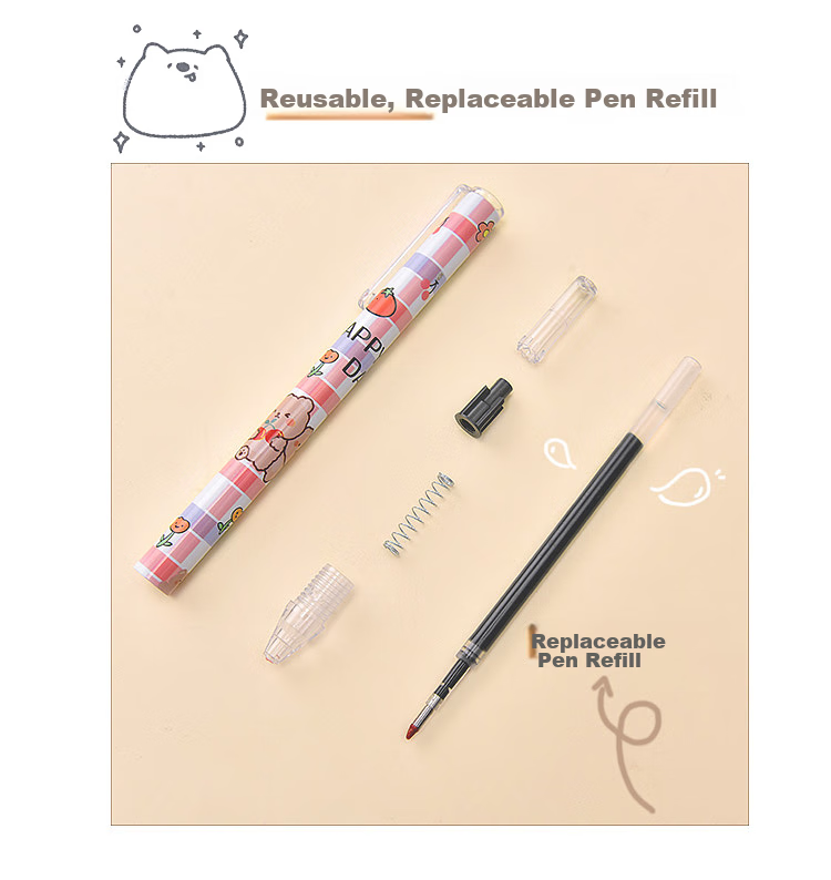 Yuhe Retractable Gel Pen, 0.5mm Black Quick-Drying Pen, Cartoon Cute Signature Pen, Student High School Entrance Exam Practice Pen, Writing Set with 6 Pens, 2223 Xiaomi Particle 9