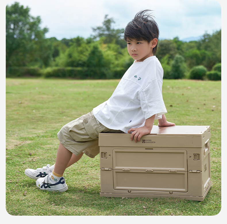 MOBIGARDEN Storage Box, Outdoor Camping Picnic with Table Board Folding Storage Box, Rui Na 50L NX23685004, And Sand Color 17