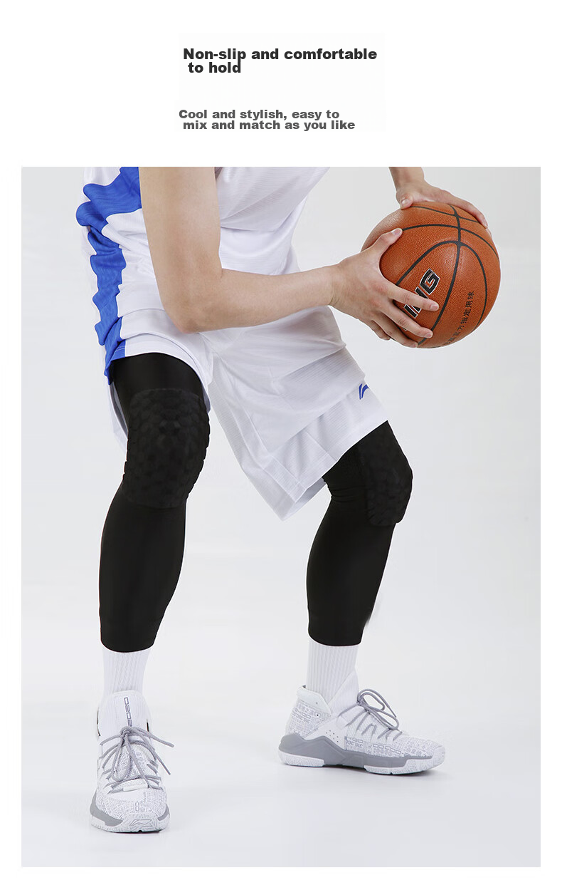 TEEIS Basketball Knee Pads, Sports Equipment for Men, Long Professional Honeycomb Anti-Collision Protective Gear, Breathable Knee And Leg Guards, White, Size M 16