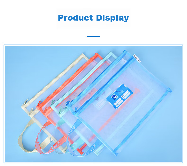 Bailiwen F6456 Double-Layer Mesh Subject Pouches, Set of 4, Subject Classification Storage Bags, A4 Size, Elementary School Students' Mesh Zipper Bags, Subject Pouches, Handheld Document Bags, Study Supplies Bookbags, Stationery Bags 8