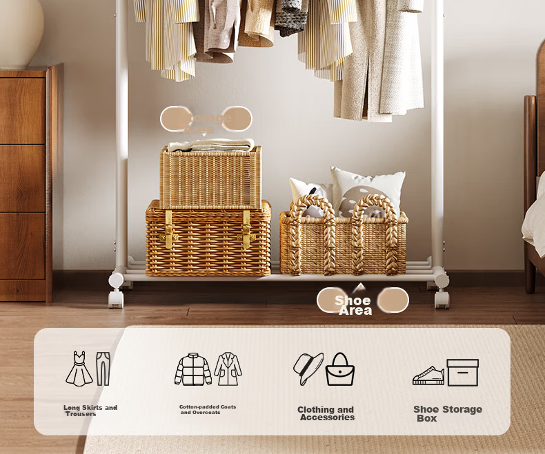 QIAONAMEI Clothes Drying Rack, Floor-Standing Hanger, Bedroom Balcony Drying Pole, Dormitory Clothes Hanger, Quilt And Clothing Drying Rack, 2266 5