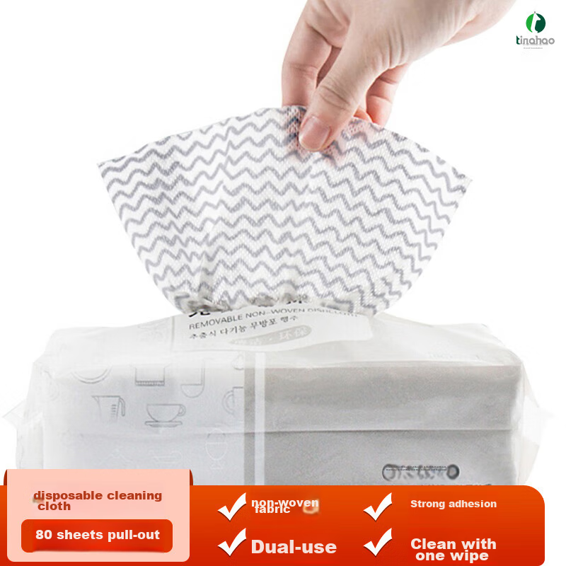 Tinghao Disposable Cleaning Cloths [Non-Woven Material with Strong Friction] 80 Sheets Pull-Out Dishwashing Cloths for Wet And Dry Use