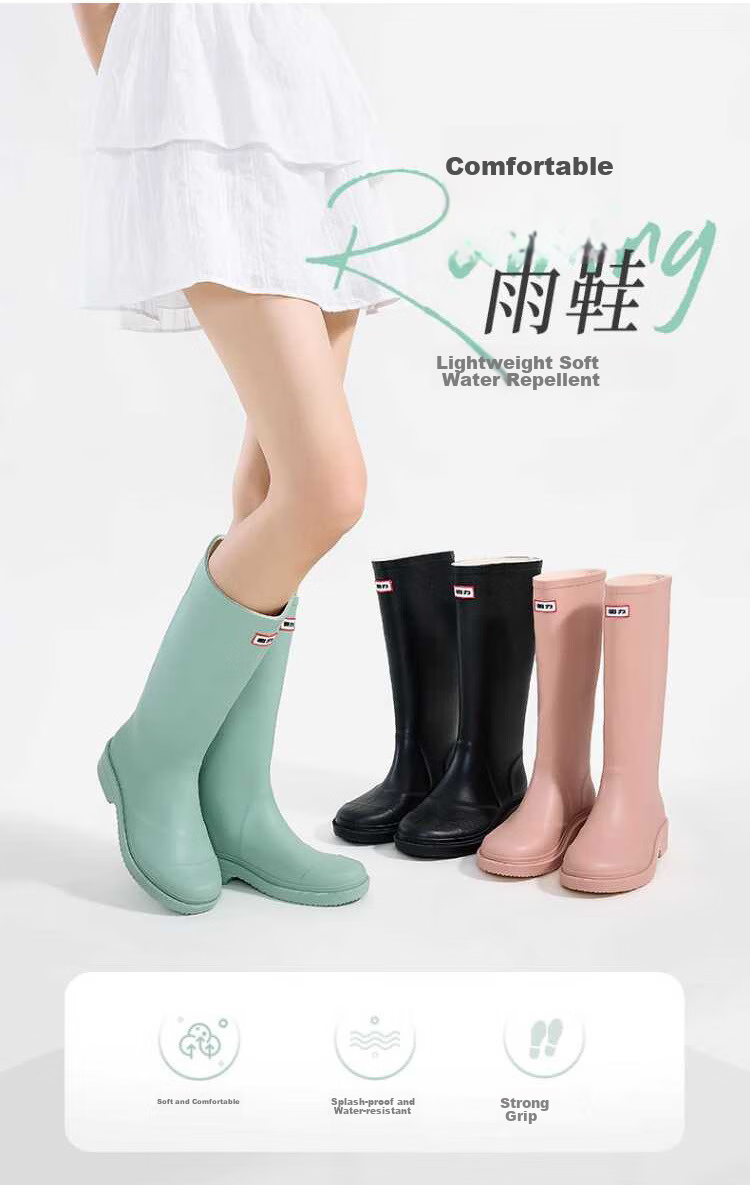 Warrior Rain Boots for Women, Fashionable Adult Tall Rain Boots, Water Shoes, Rubber Shoes, Overshoes, Water Boots HXLO33 Khaki Size 36 1