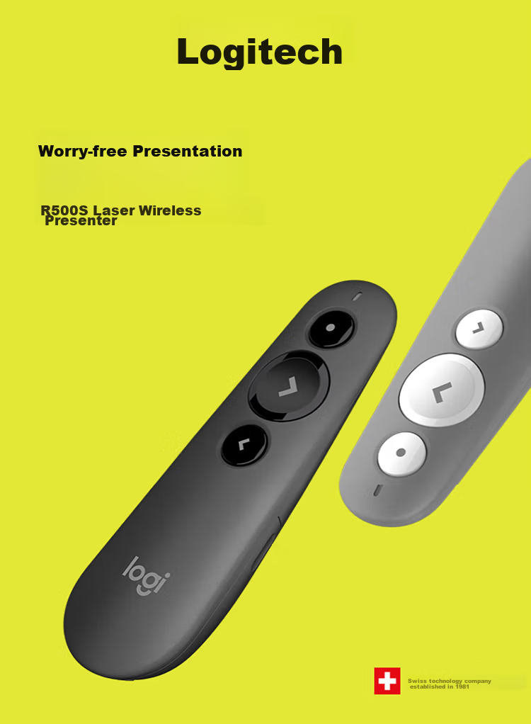 Logitech R500 Enterprise-Grade Upgraded Version R500S Laser Pointer PPT Presenter, Compatible with Enterprise Office, Mac, iOS (Random Delivery), Black 1