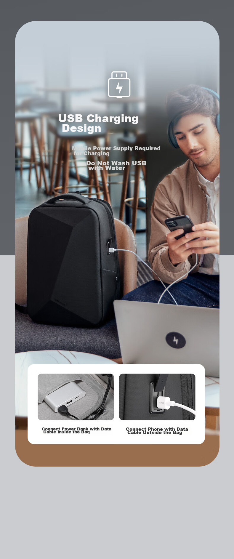 MARK RYDEN Backpack for Men, Double Shoulder Bag, 15.6-Inch Gaming Laptop Bag, Trendy Motorcycle Travel Bag, Schoolbag MR9405 Elegant Black 11
