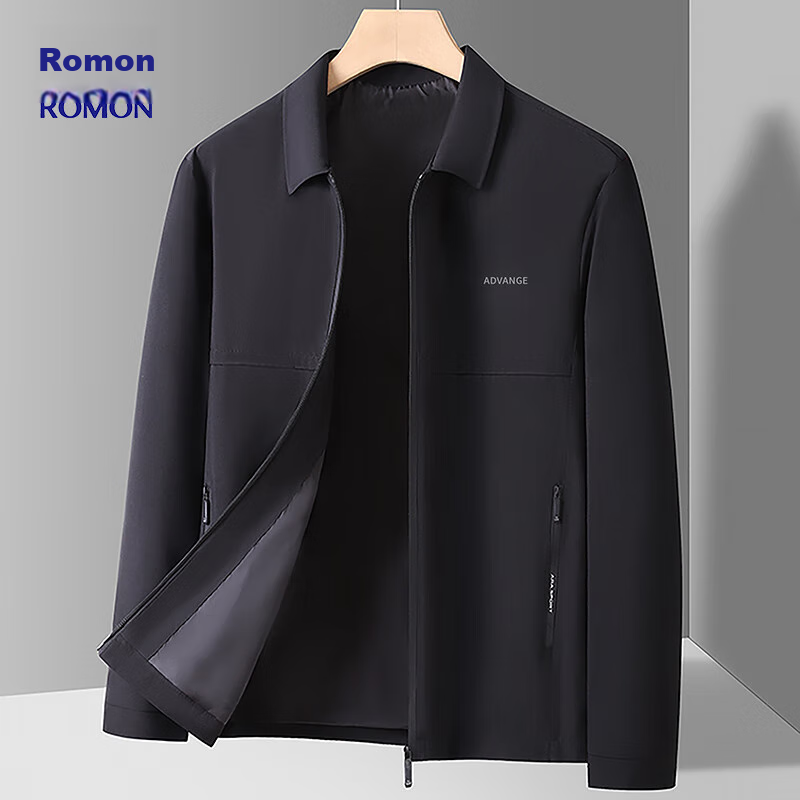 ROMON Men's Jacket, Spring And Autumn Business Casual Lapel Coat, Trendy Cadre Executive Jacket, Men's Clothing MK73 Black XL 2