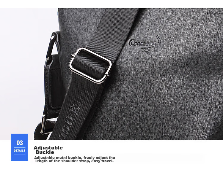 CROCODILE Top-Grain Leather Napa Texture Men's Business Vertical Shoulder Bag Crossbody Bag XT208 Black, Gift for Boyfriend 18