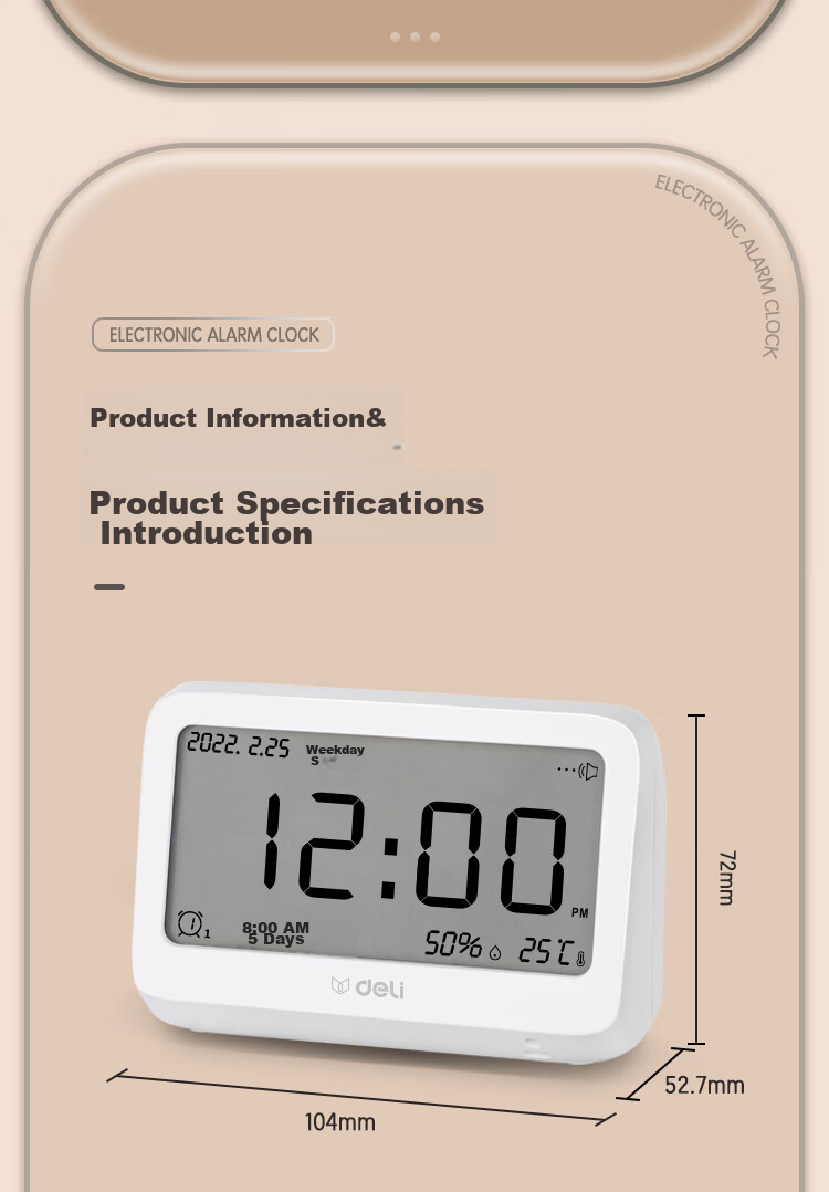 Deli Multifunctional Electronic Alarm Clock, Thermometer And Time Management, Student Back-To Bedroom, Green-LE103 14