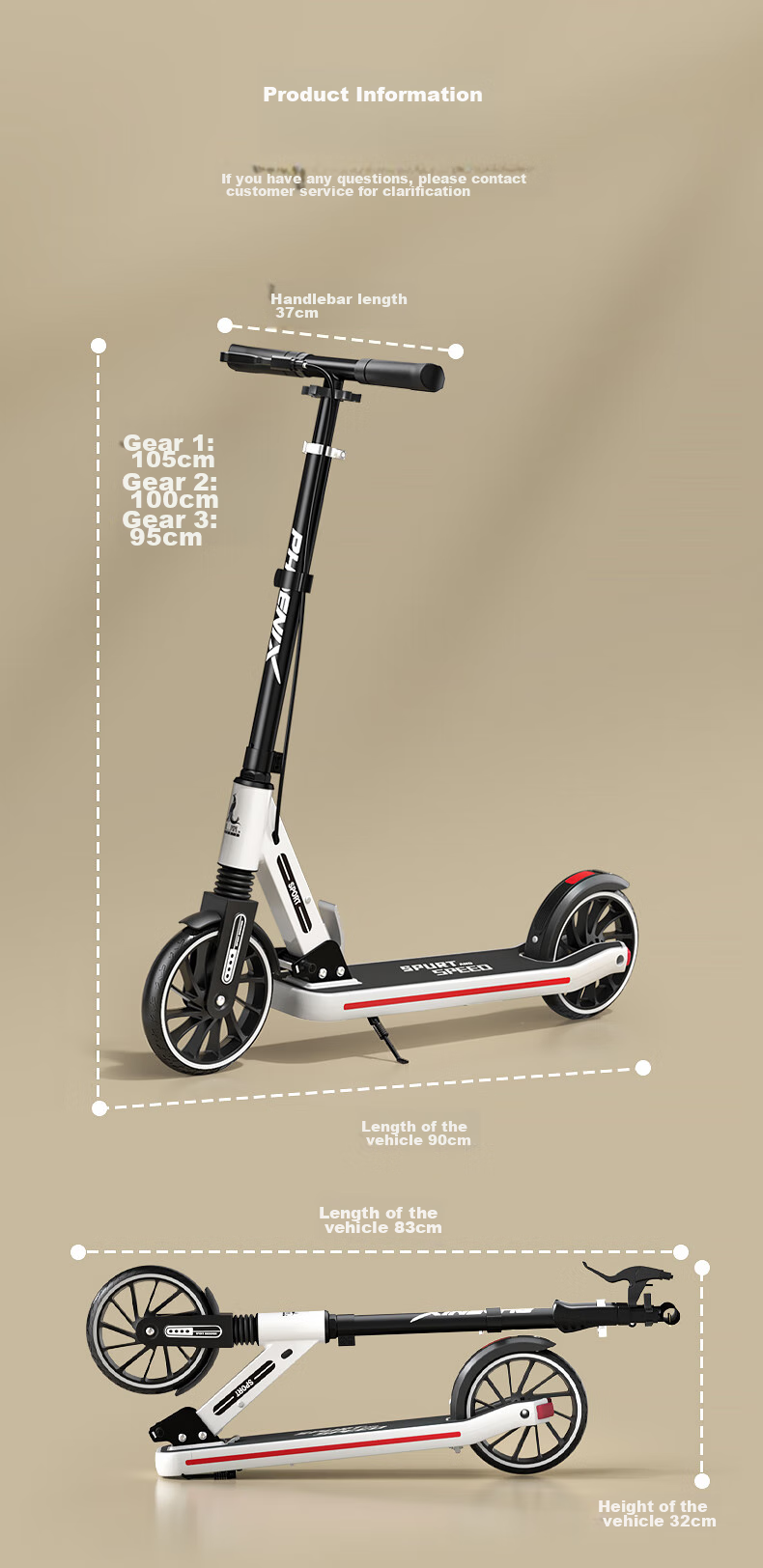 Phoenix Children's Scooter for Ages 3-15, Two-Wheel Ride-On Vehicle, Foldable Scooter for Teenagers And Kids, White 11