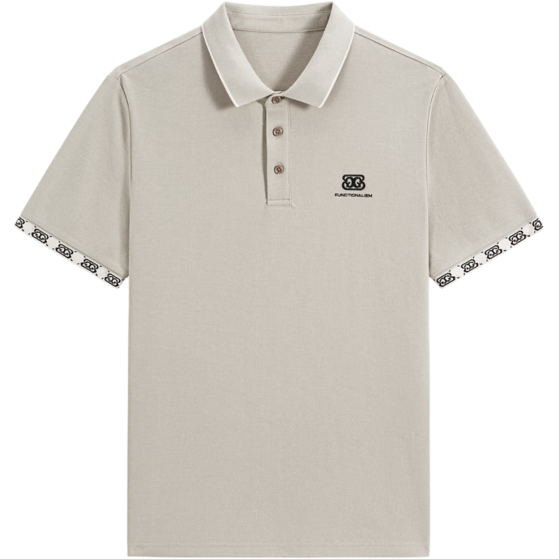 GXG Men's Business Polo Shirt with Mulberry Silk, Short Sleeve, Summer, Khaki, Size M-170