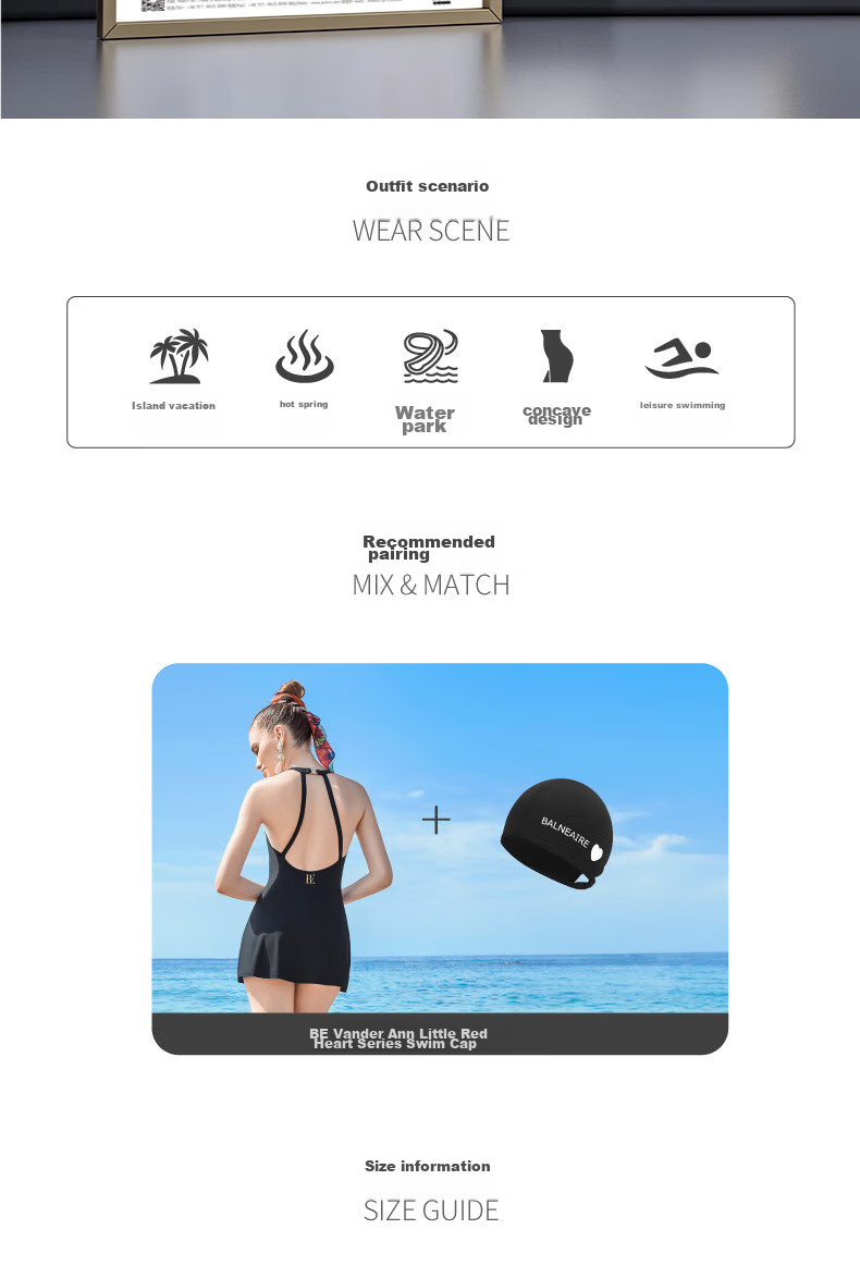 BALNEAIRE [Jiang Shuying's Choice], Little Black Dress Series One-Piece Swimsuit for Women, Elegant And High-End Feel for Hot Springs Resort, 61598 M 11