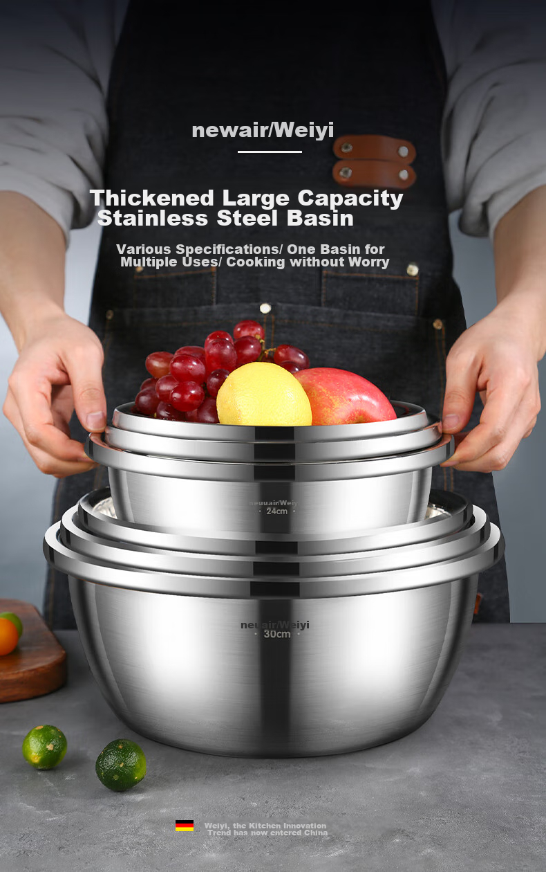 Newair Thick Stainless Steel Bowl for Home Use, Kitchen Baking Mixing Bowl, Dough Kneading Bowl, Soup Pot, And Vegetable Washing Bowl 1