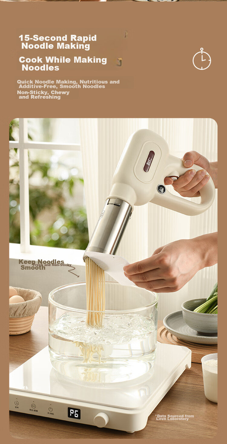 Liven Noodle Maker with Power Display, Home Automatic Wireless Handheld Pasta Press, Electric Youtiao Maker, Stainless Steel Noodle Machine with 5 Mold Types ML-A410 7