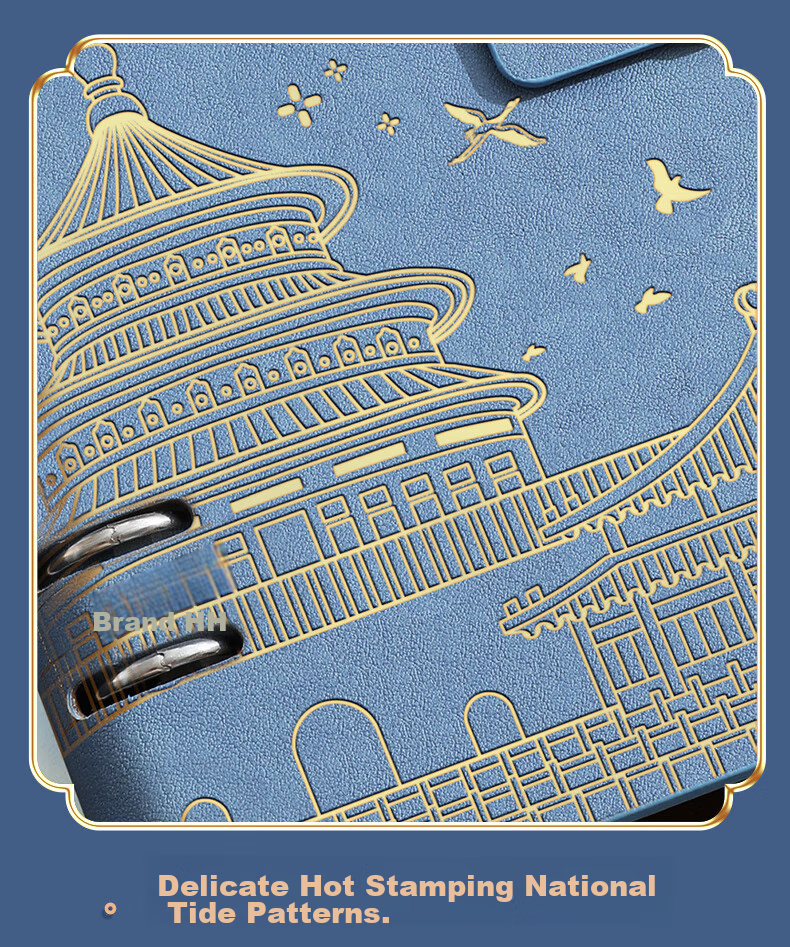 Faramon National Trend A5/160-Page Loose-Leaf Notebook, High-Quality Chinese-Style Journal, Business Office Detachable Meeting Record Book, Diary, Customizable, Blue 15