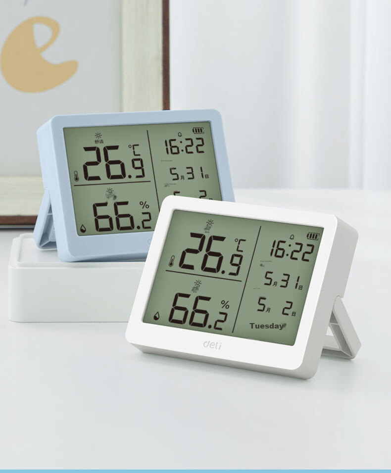 Deli Indoor Temperature And Humidity Meter, LCD Electronic Thermometer And Hygrometer, Gift for Elderly And Children, Birthday Present with Alarm Function, Baby Room Office Supplies, White LE503-WH 14