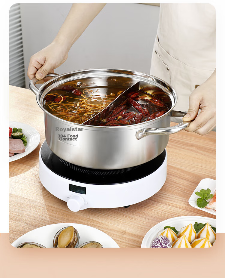 Royalstar Hot Pot, 304 Stainless Steel Soup Pot for Gas And Induction Stoves, Universal Clear Soup Basin, 30cm 16