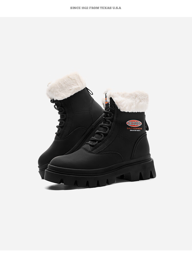 Dickies Women's Snow Boots, Women's Boots, Fleece-Lined Martin Boots, Thickened Warm Cotton Boots, High-Top Casual Boots, Beige, Size 39 9