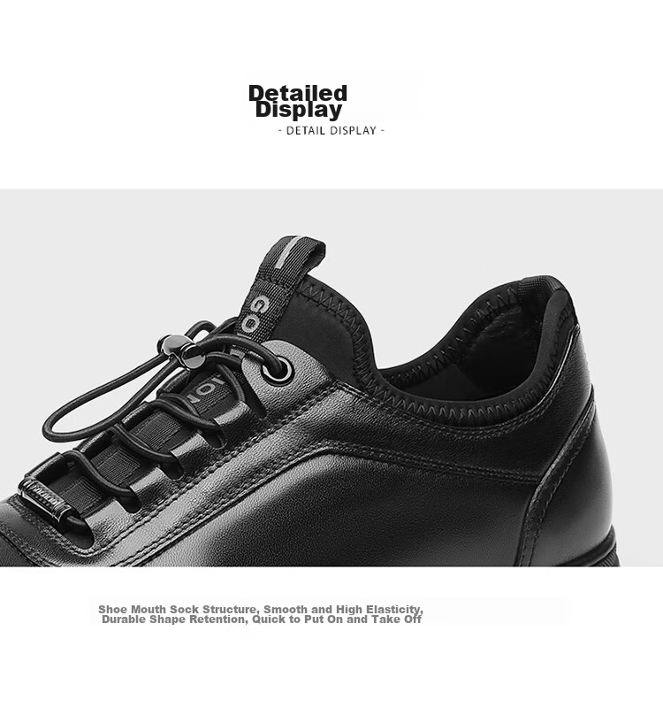 Goldlion Men's Shoes, Business Casual Shoes, Fashionable Comfortable Soft Elastic Band Leather Shoes G539410008AAA with Lining, Size 41 21