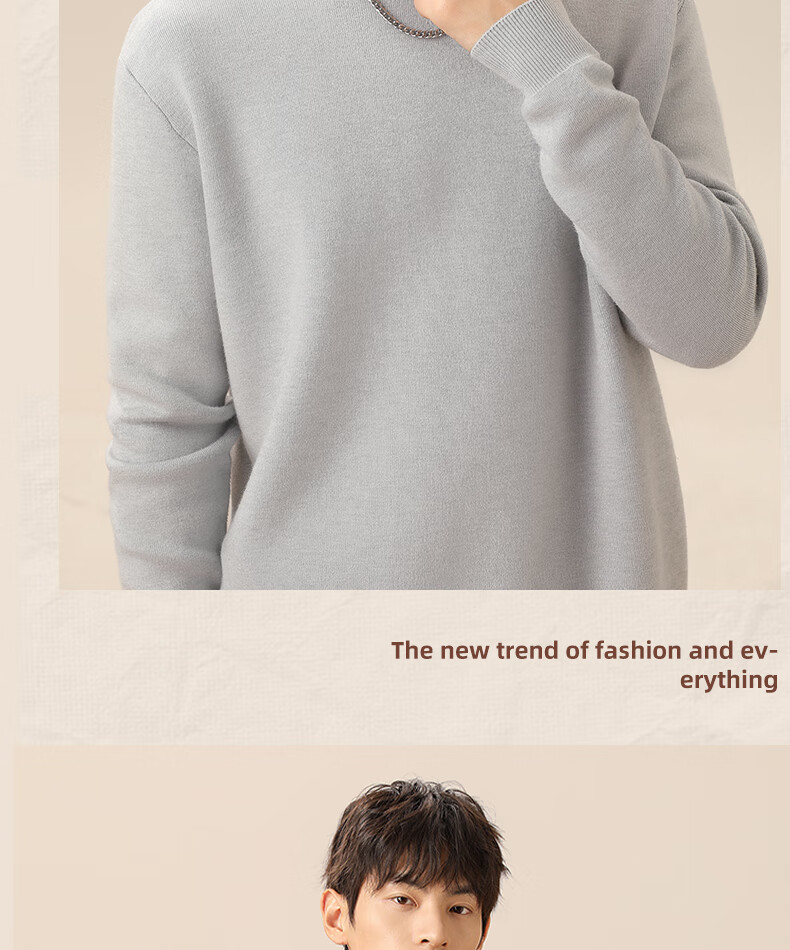 GENIOLAMODE Men's Fleece-Lined Thickened Winter Warm Comfortable Simple Crew Neck Knit Base Sweater 12